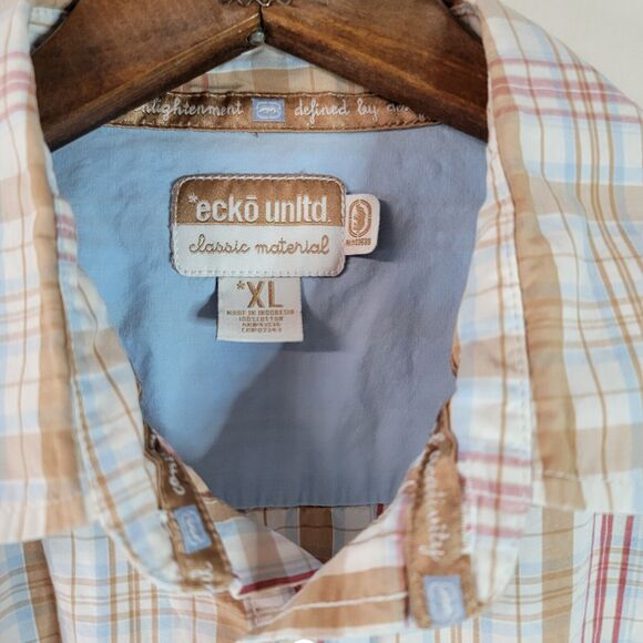 Vtg ECKO UNLIMITED SHIRT MEN XL MADRAS PLAID SHORT SLEEVE Pre Owned - Picture 2 of 16
